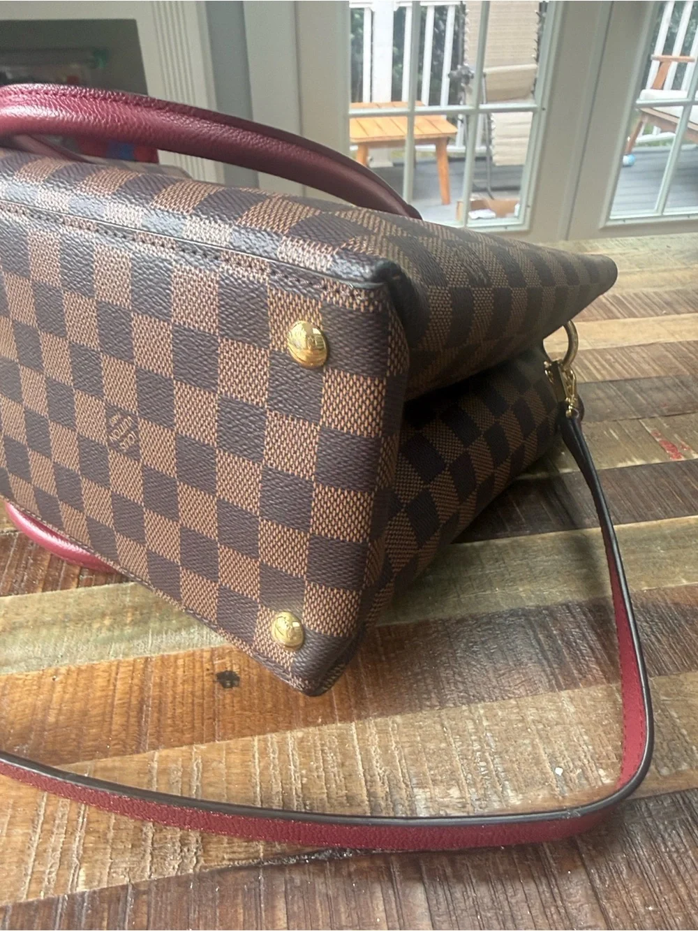 Louis Vuitton Riverside Damier Ebene Canvas Tote with Burgundy Trim - Picture 6 of 8